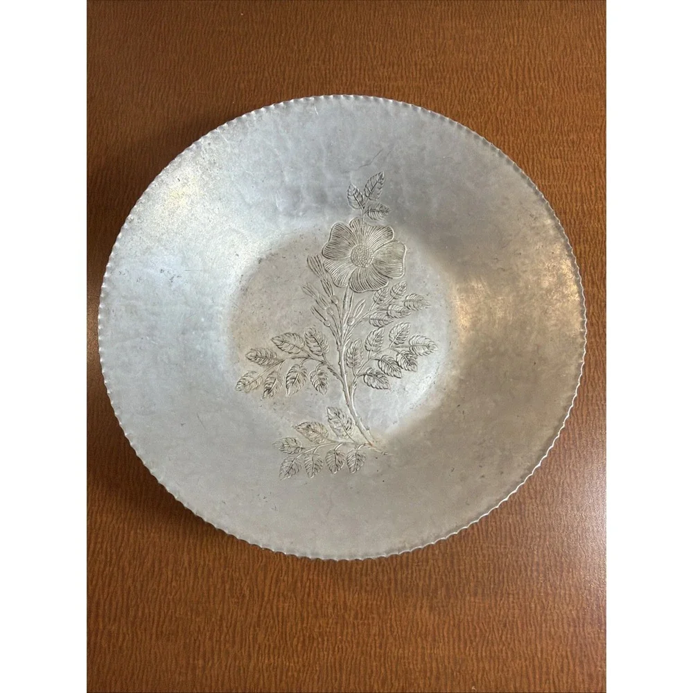 Trade Continental Mark Hand Wrought Aluminum Bowl 788 with Etched Flower 7